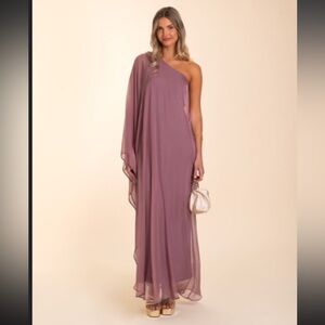 One-Shoulder Mauve Chiffon Evening Dress
